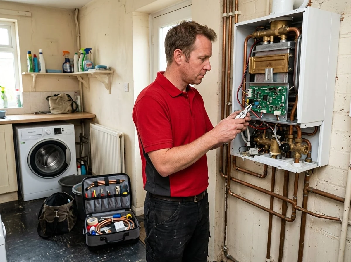 Pinner Plumbers 247 heating engineer diagnosing a combi boiler fault in Pinner